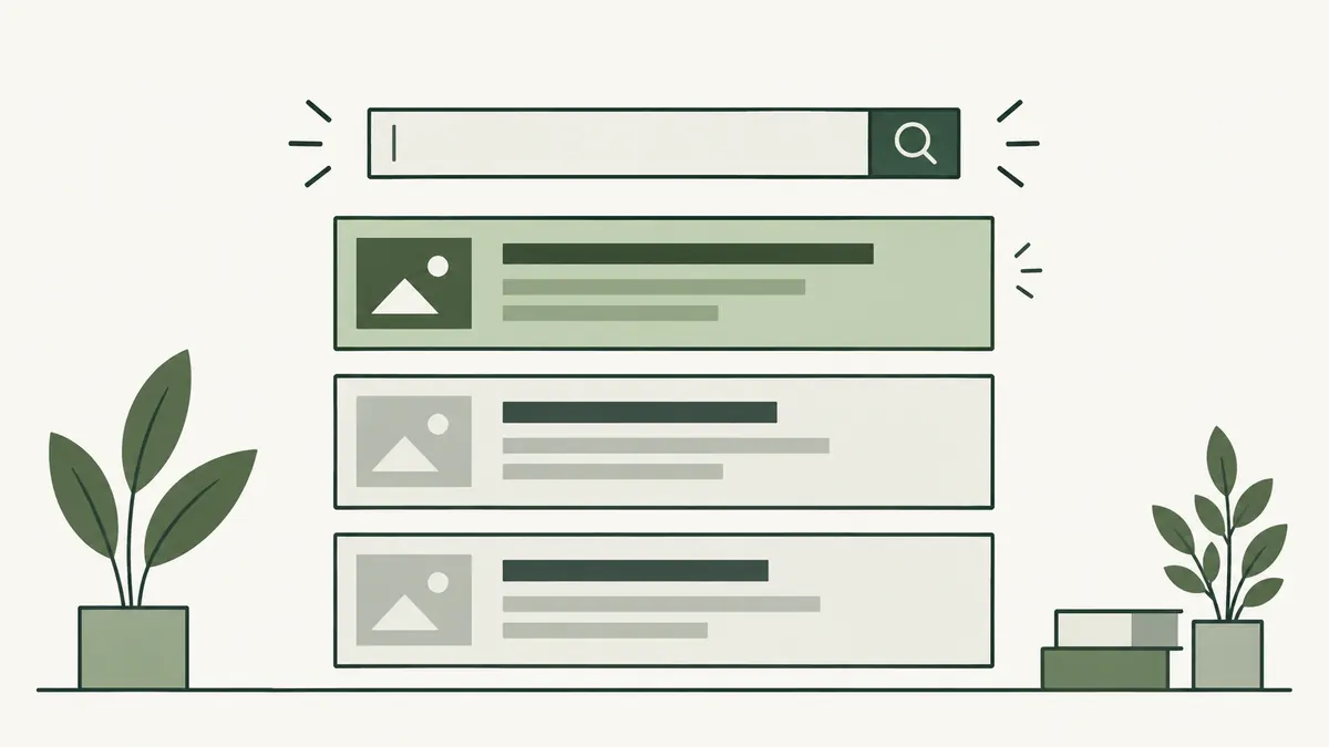 A search bar above three results, with one relevant result highlighted.